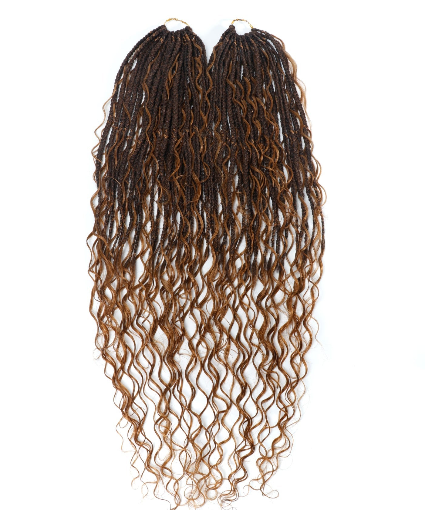 Crochet Boho Box Braids With Human Hair Curls 24"(2 pieces curls)