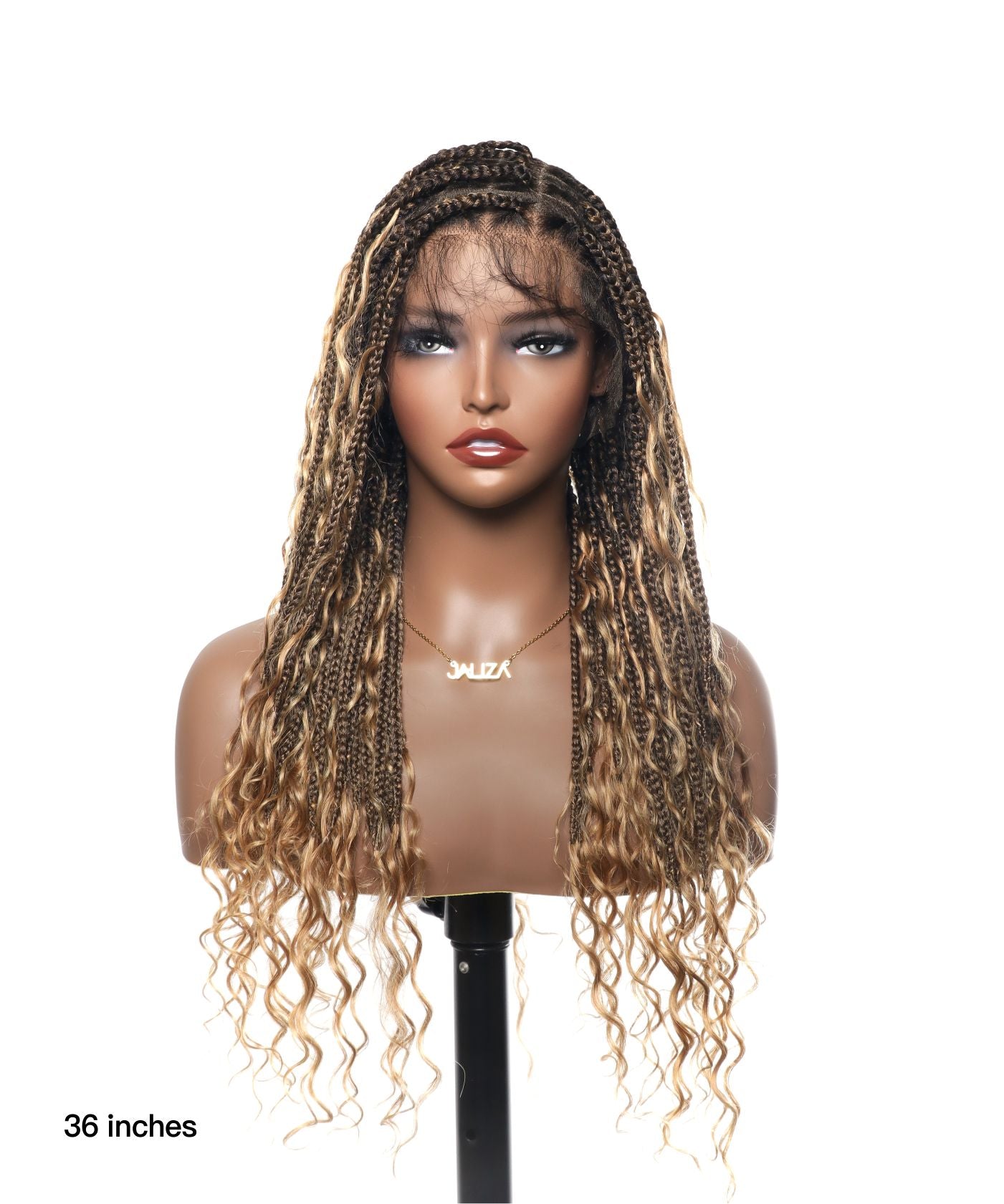 24" Human Hair Boho Box Braided Wig HD Full Lace Lightweight 79 Strands 1 Boho Curl and 1 Boho End