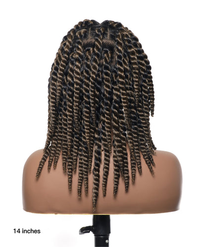 14" Jumbo Twist Pre Bleached Human Hair Lace Base HD Full Lace Braided Wig