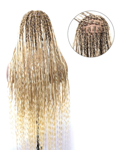 Tangleless 36" #27/613 Knotless Boho Box Braided Wig Human Hair Boho Curls 86 Strands