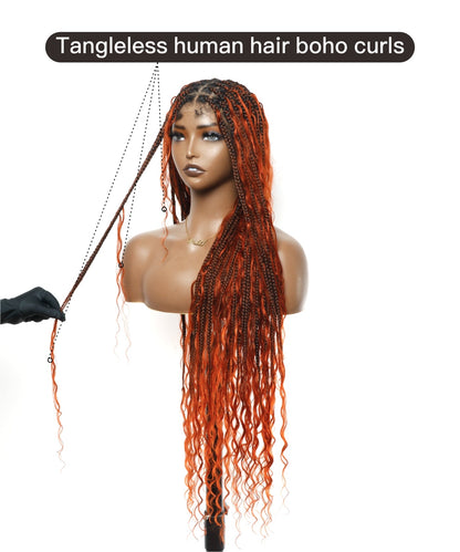 Fire Orange HD Lace Tangleless Boho Box Braided Wig 79 Strands