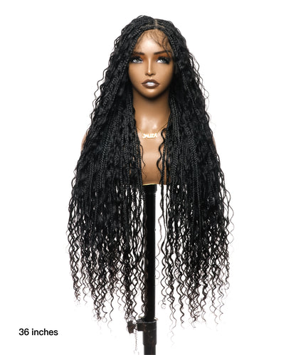 Super High Density Tangleless 36" HD Lace Knotless Boho Small Box Braided Wig 121 Strands  - Human Baby Hair