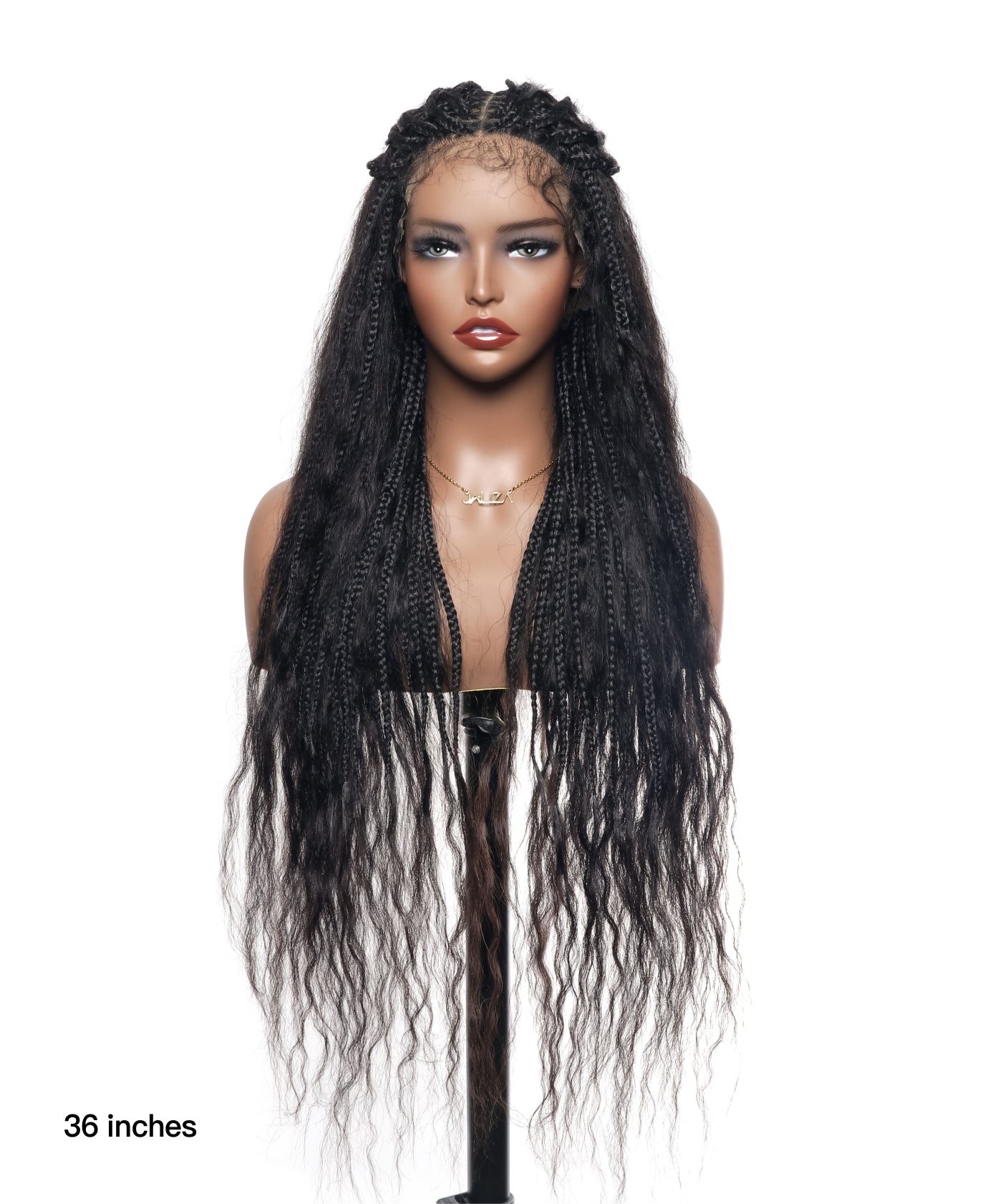 36" Wet & Wavy Human Hair Boho Curls HD Lace Tangleless Super High Density Knotless Boho Box Braided Wig