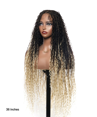 Diane's 36" Ombre Boho Box Braided Wig (Extra Full Human Hair Boho Curls)