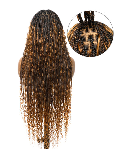 Super High Density Tangleless 36" HD Lace Knotless Boho Small Box Braided Wig 121 Strands  - Human Baby Hair