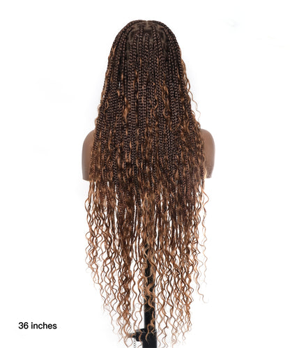 Tangleless Full Lace Boho Box Braided Wig 86 Strands Ombre Brown