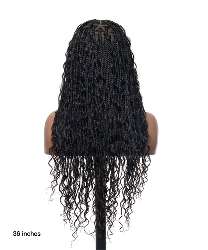 24" Full Lace Human Hair Boho Curls Box Braided Wig Triangle Base 79 Strands - Kinky Edges Human Hair Baby Hair