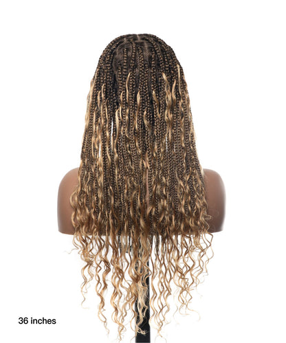 24" Human Hair Boho Box Braided Wig HD Full Lace Lightweight 79 Strands 1 Boho Curl and 1 Boho End