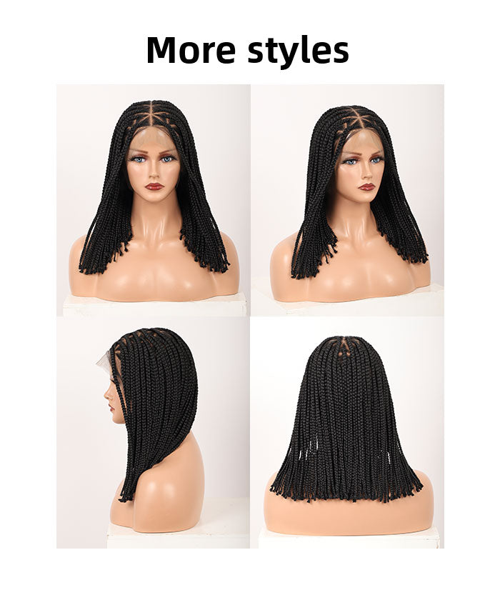 Fancivivi 14" Small Triangle Short Box Braids Hand Tied Full Lace Knotless Wig