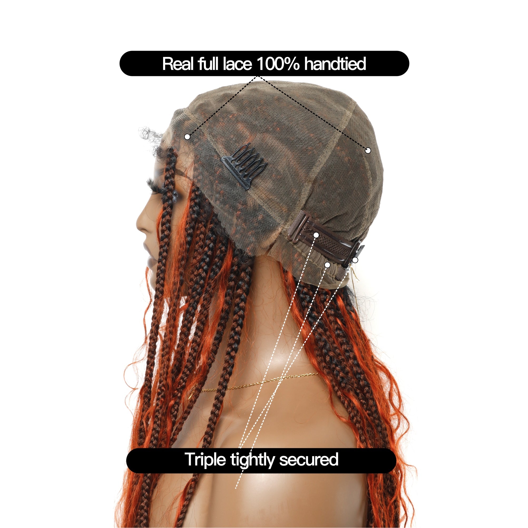 Fire Orange HD Lace Tangleless Boho Box Braided Wig 79 Strands