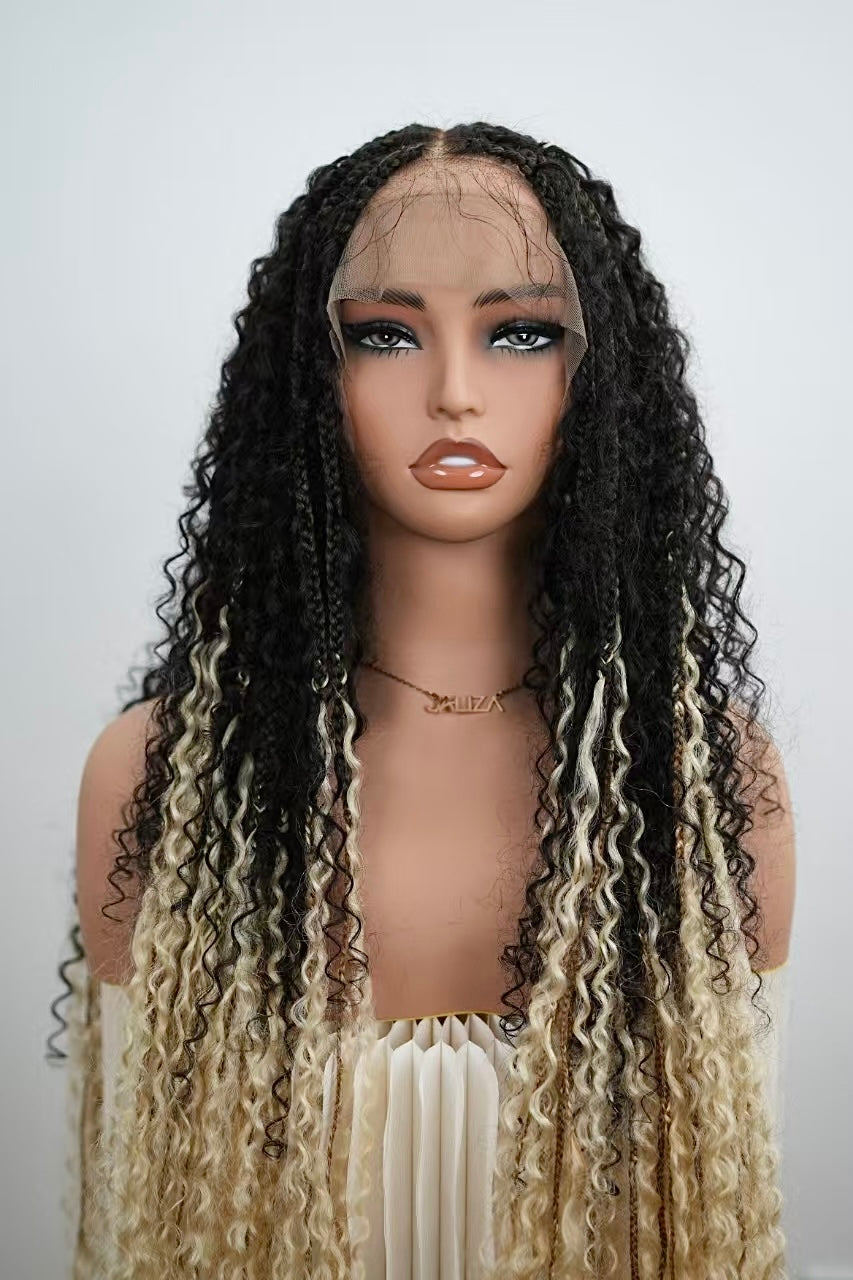 Diane's 36" Ombre Boho Box Braided Wig (Extra Full Human Hair Boho Curls)