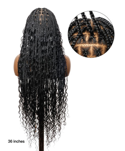 Pre Bleached Human Hair Lace High Density Knotless Boho Box Braided Wig Tangleless Human Hair Boho Curls 100 Strands