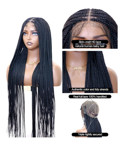 Super High Density HD Lace Knotless Box Braided Wig 36" 121 Strands