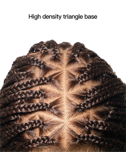 High Density Triangle Base Knotless Human Hair Boho Box Braided Wig 36" 102 Strands