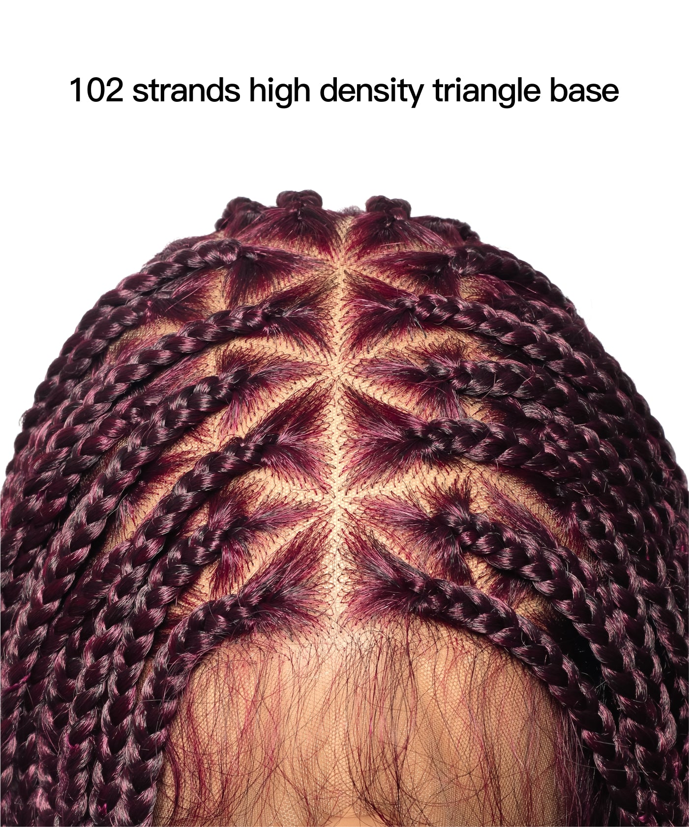 High Density Triangle Base Knotless Human Hair Boho Box Braided Wig 36" 102 Strands