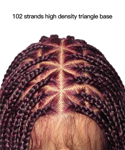 High Density Triangle Base Knotless Human Hair Boho Box Braided Wig 36" 102 Strands