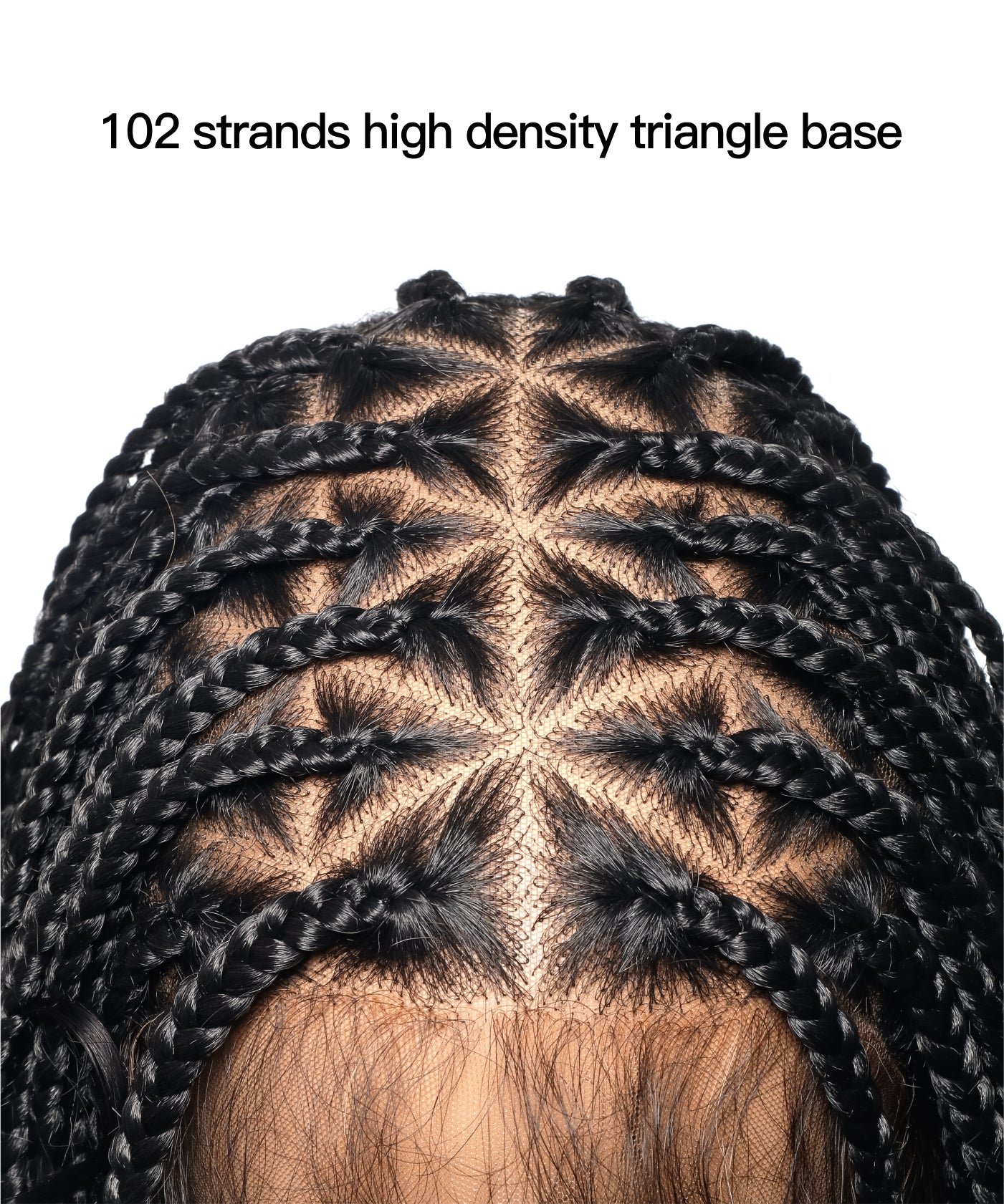 High Density Triangle Base Knotless Human Hair Boho Box Braided Wig 36" 102 Strands