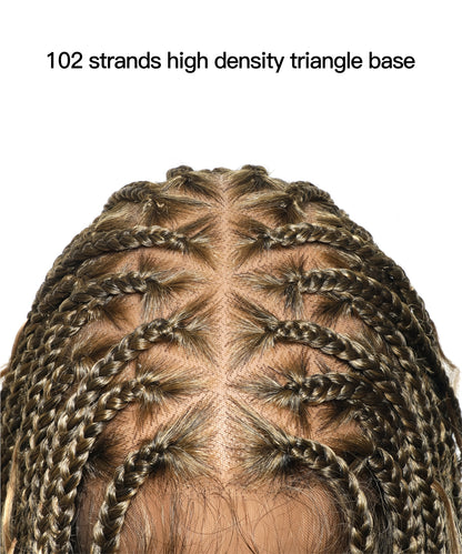 Triangle Base Full Lace Tangleless Human Hair Boho Curls Knotless Boho Box Braided Wig 36"