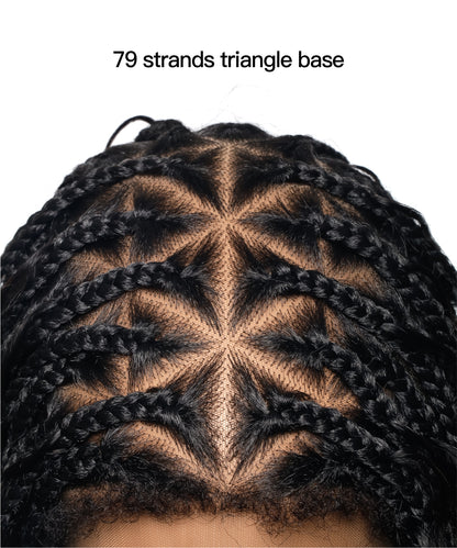 24" Full Lace Human Hair Boho Curls Box Braided Wig Triangle Base 79 Strands - Kinky Edges Human Hair Baby Hair