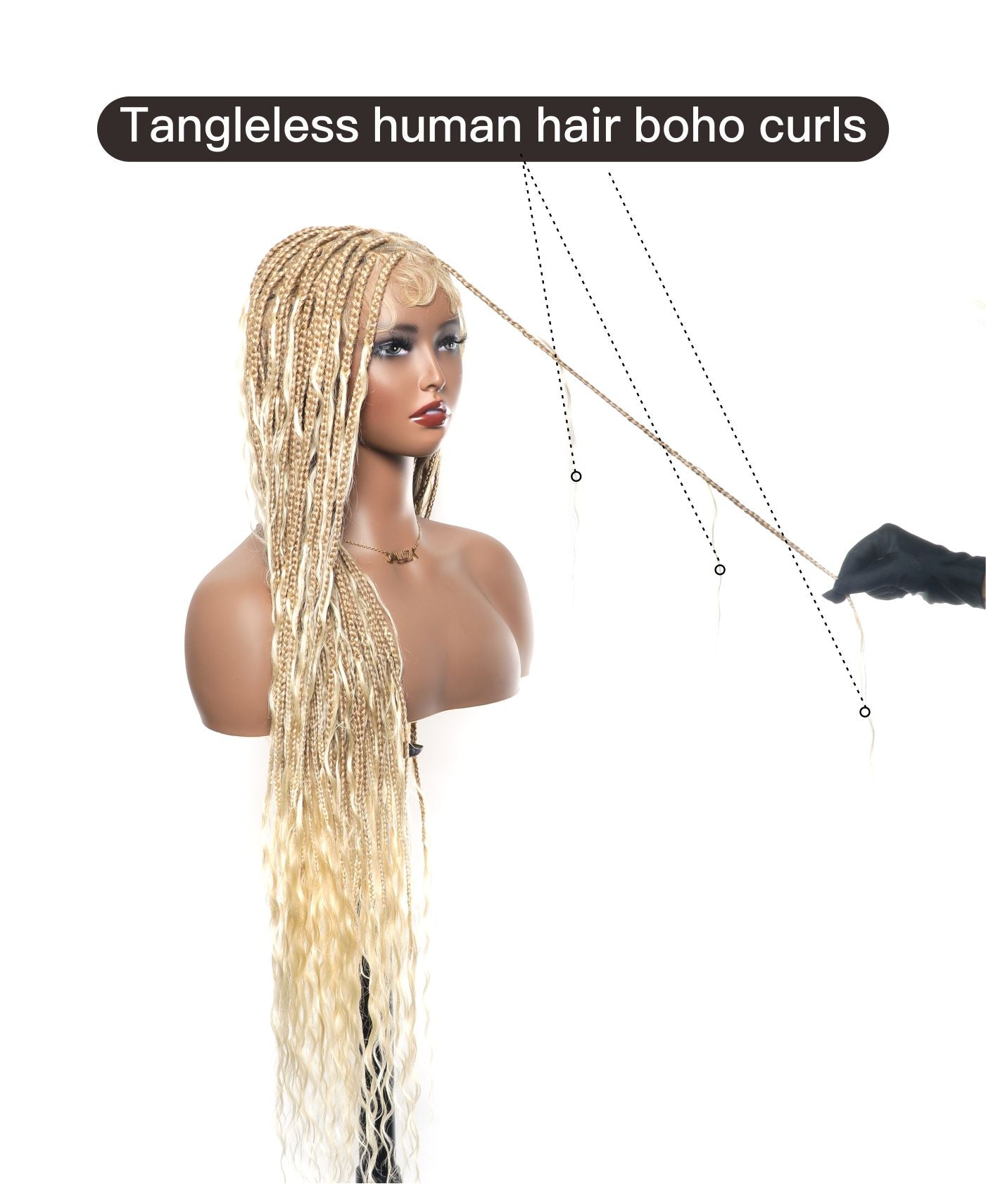 (Pre Bleached Human Hair Lace) High density Square Base HD Lace Lightweight 100 Strands Tangleless 36" Knotless Boho Small Box Braided Wig - Human Baby Hair