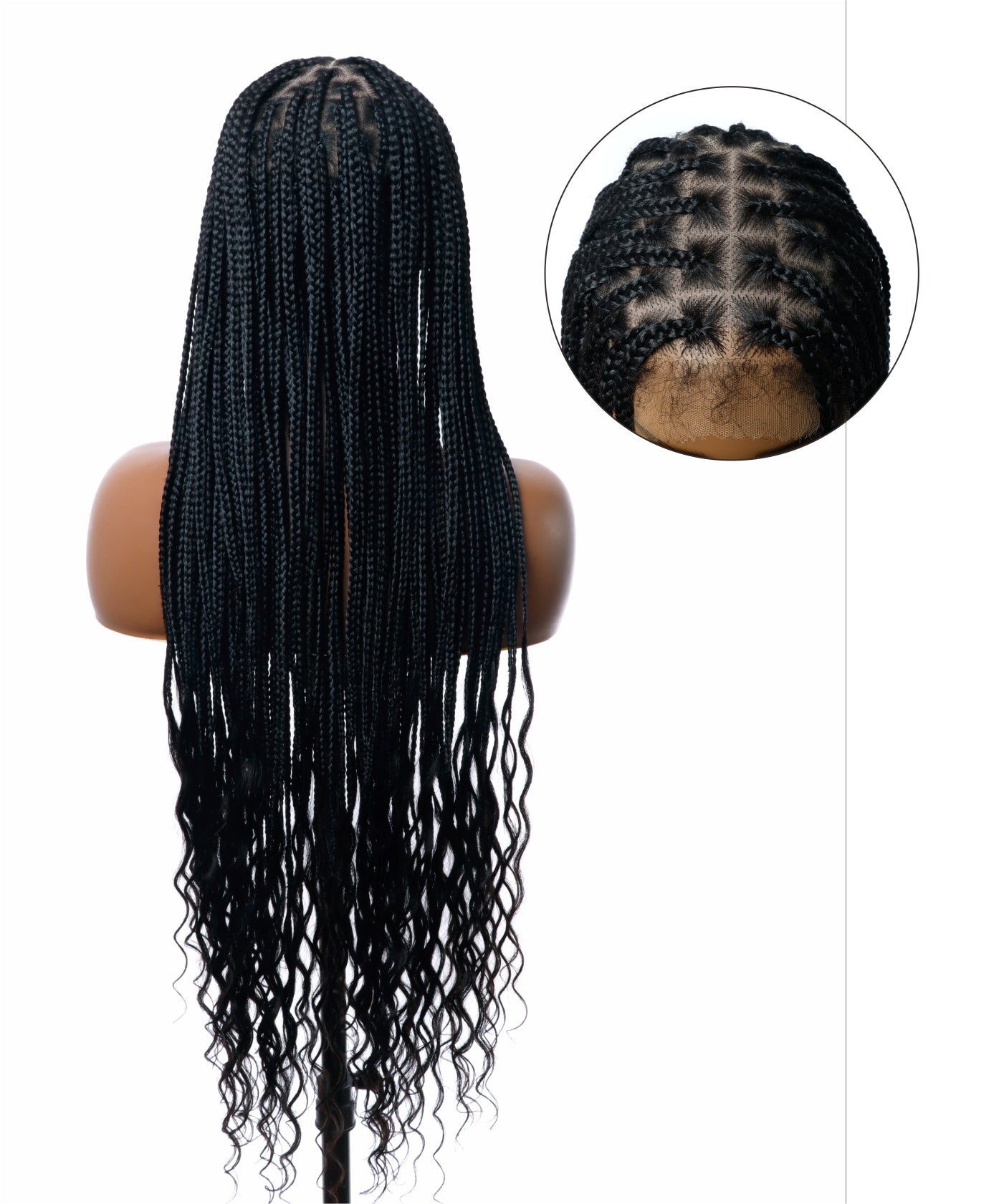 Knotless Small Box 5*7 HD Lace with Human Hair deep Curly Ends Braided Wig -104 Strands