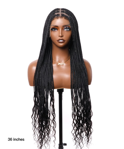 Knotless Small Box 5*7 HD Lace with Human Hair deep Curly Ends Braided Wig -104 Strands