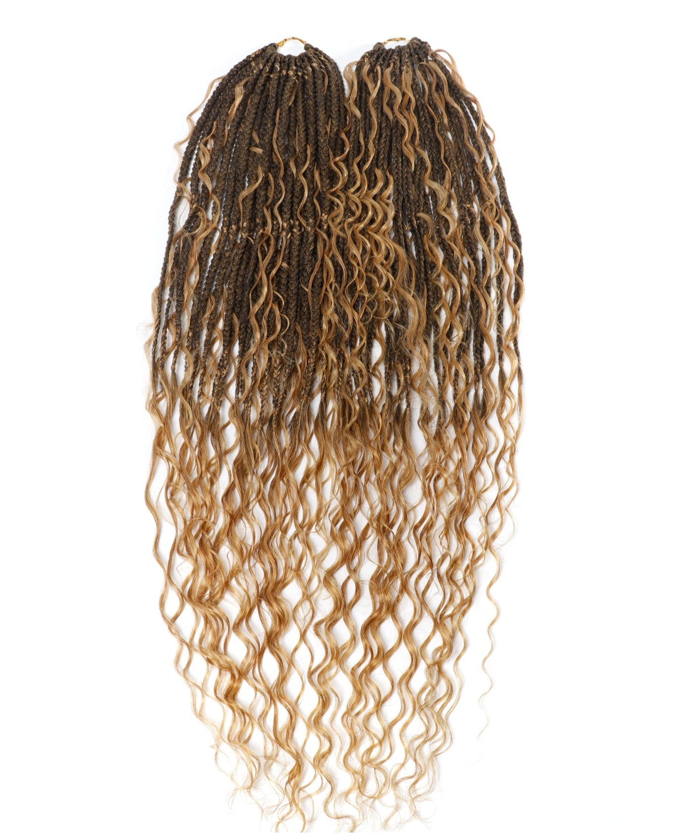 Crochet Boho Box Braids With Human Hair Curls 24"(2 pieces curls)