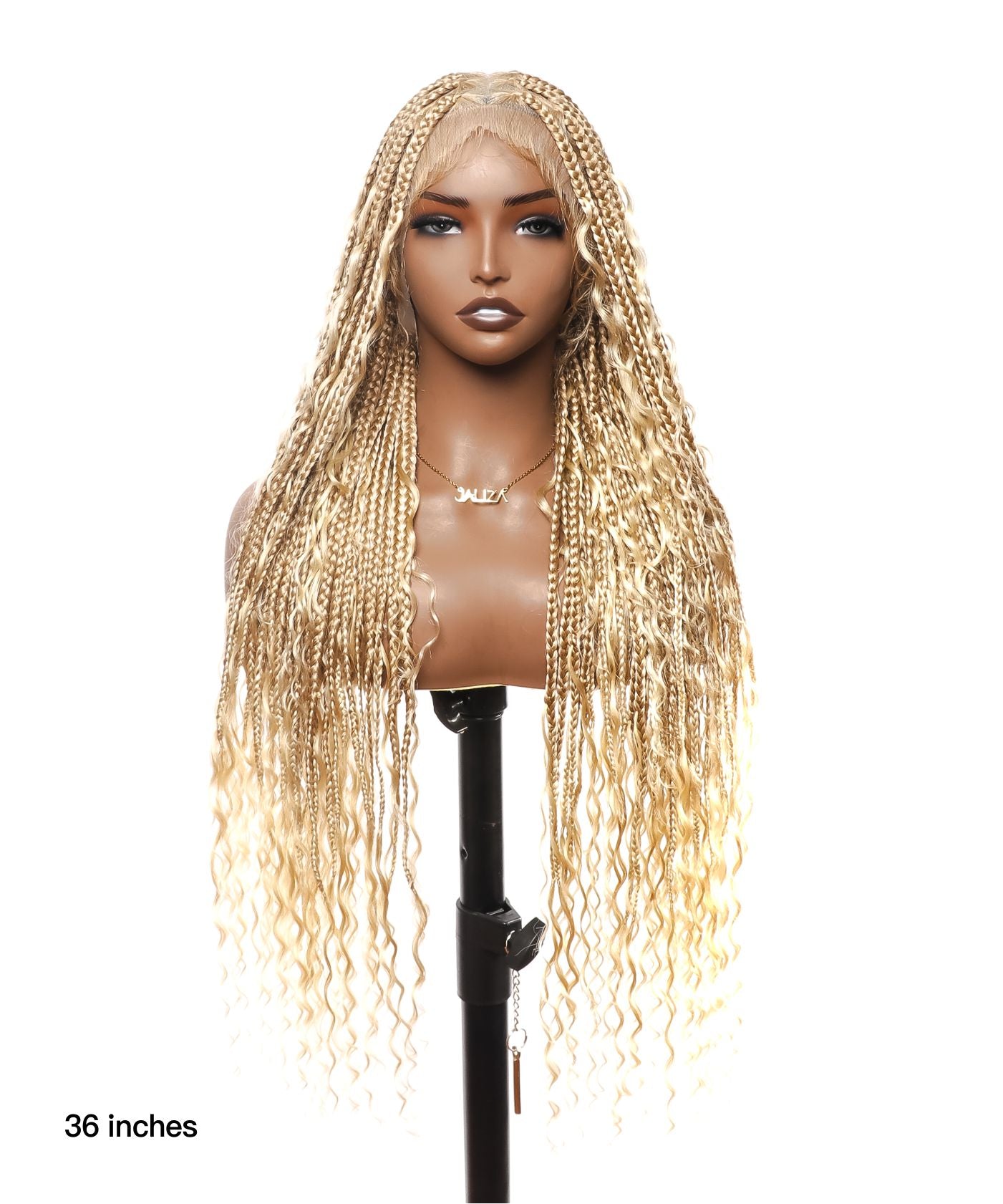 Triangle Base Full Lace Tangleless Human Hair Boho Curls Knotless Boho Box Braided Wig 36"