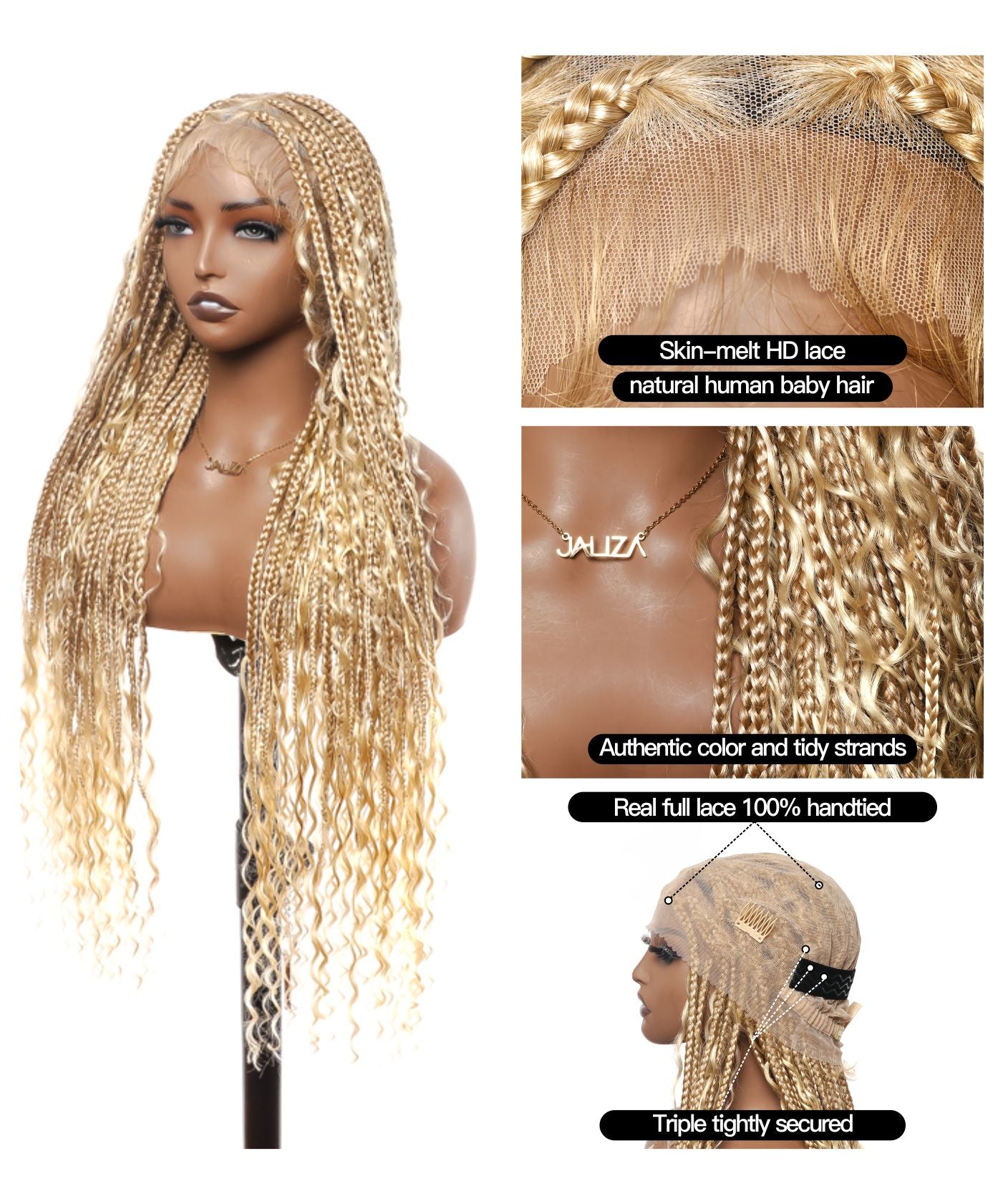 Tangleless Human Hair Boho Curls HD Lace Knotless Box Braided Wig Full Hand-tied - Human Baby Hair