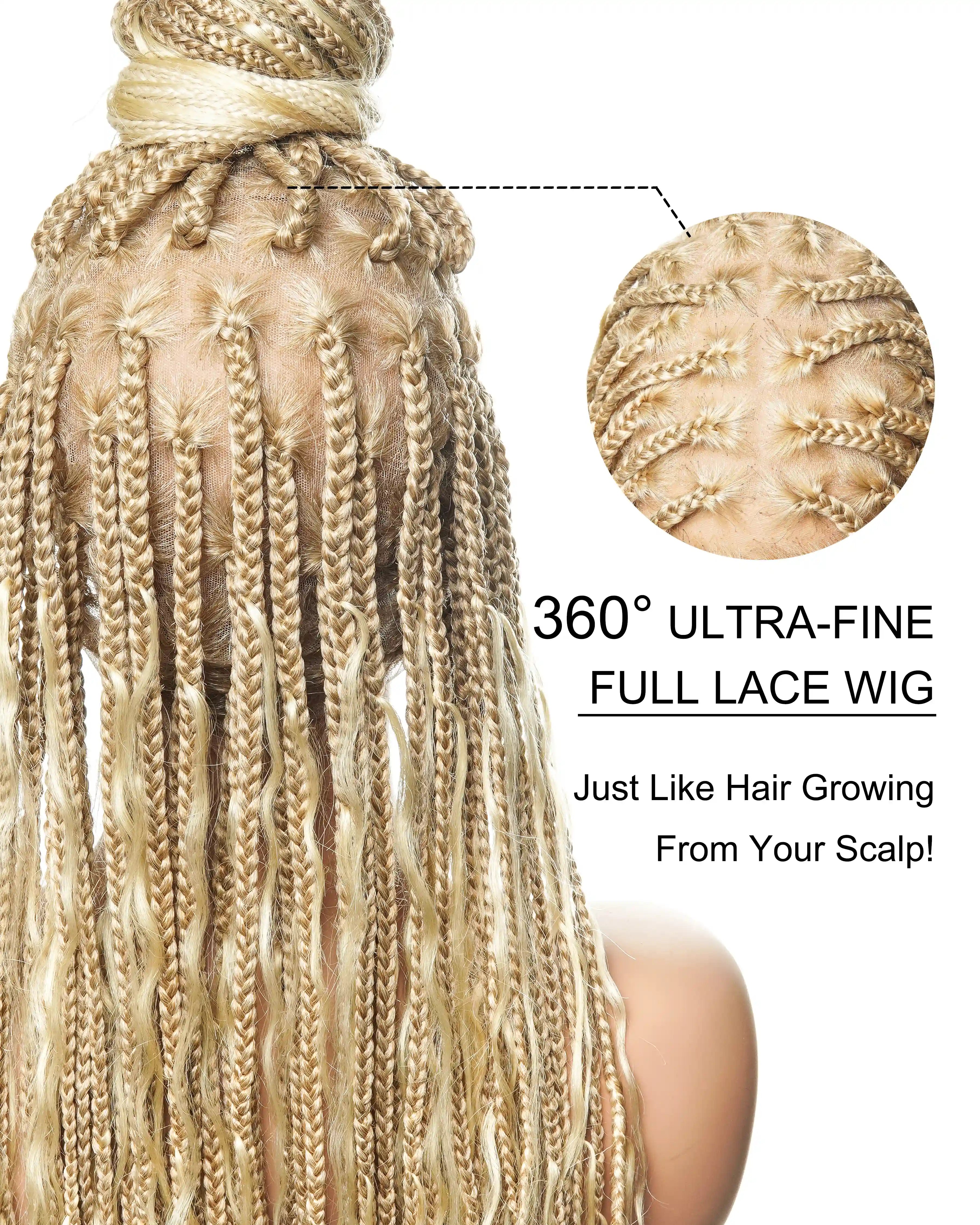 24" 27/613 Human Hair Curls Boho Box Braided Wig