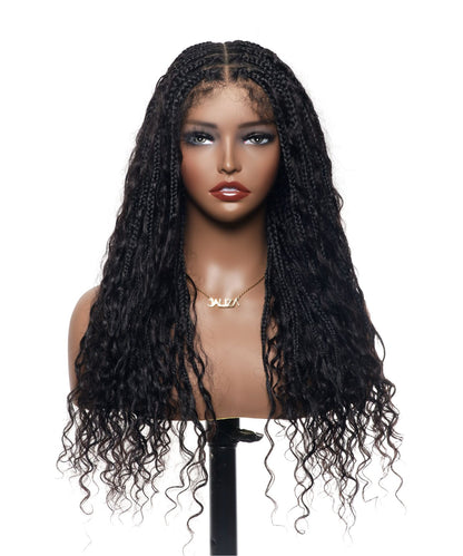 24" HD Lace Lightweight Tangleless Human Hair curls Full Hand Tied Boho Box Braided Wig