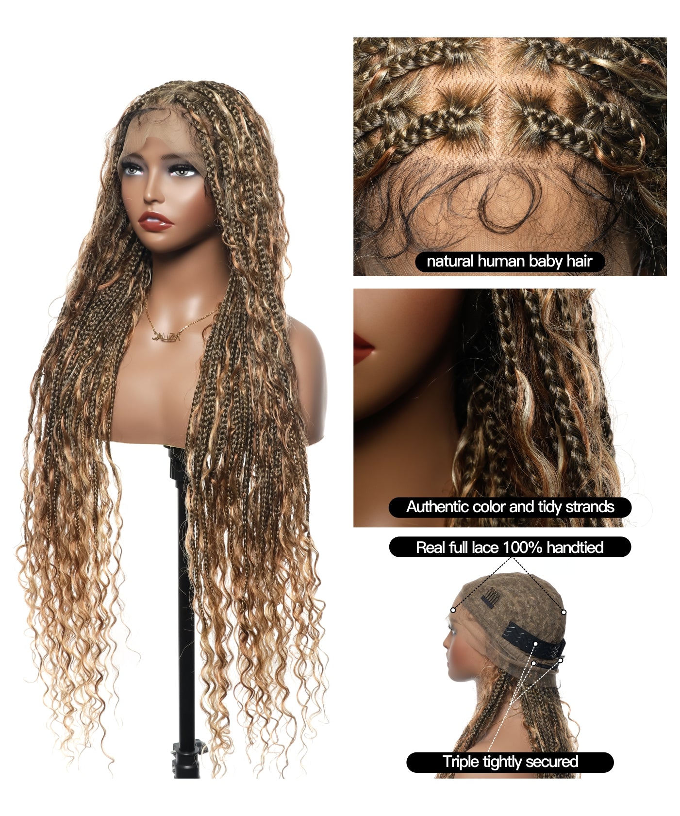 Knotless Tangleless Boho Box Braided Wig 36" 86 Strands Blend Color #1B&30&27&613