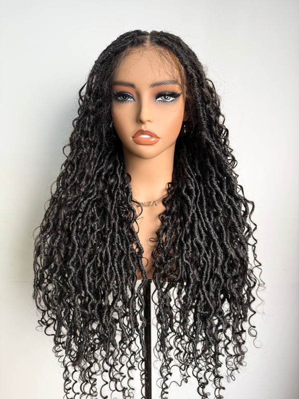 Tangleless Boho Locs Braided Wig HD Lace Human Hair Boho Curls 80 Strands