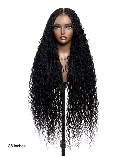 36" Ultra-dense Pre Bleached Human Hair Lace Tangleless Knotless Boho Box Braided Wig (Made to order, ships in 1-2 weeks)