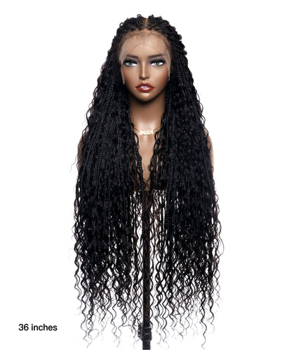 36" Ultra-dense Pre Bleached Human Hair Lace Tangleless Knotless Boho Box Braided Wig (Made to order, ships in 1-2 weeks)