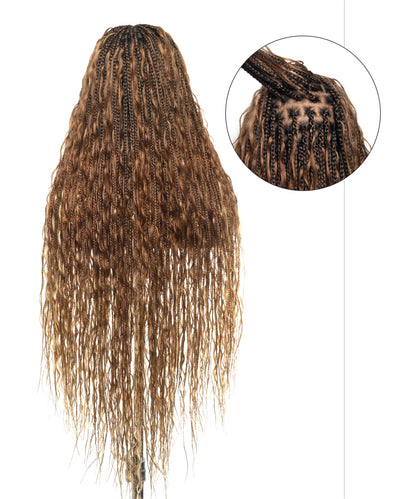 36" Blend Color #30/27 Pre Bleached Human Hair HD Lace Super High Density Tangleless Knotless Boho Box Braided Wig (Made to order, ships in 1-2 weeks)