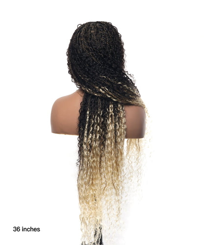 Diane's 36" Pre bleached Human Hair Lace Ombre Boho Box Braided Wig (Extra Full)(Made to order, ships in 1-2 weeks)