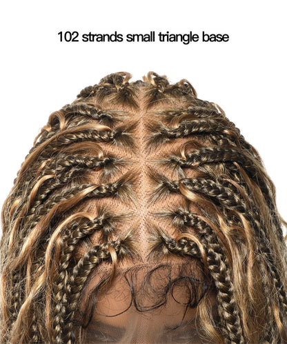 14" High Density Triangle Base Knotless Boho Box Braided Wig Human Hair Boho Curls 102 Strands