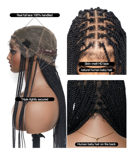 Twist Style 36“ Pre Bleached HD Lace High Density 100 Strands Braided Wig