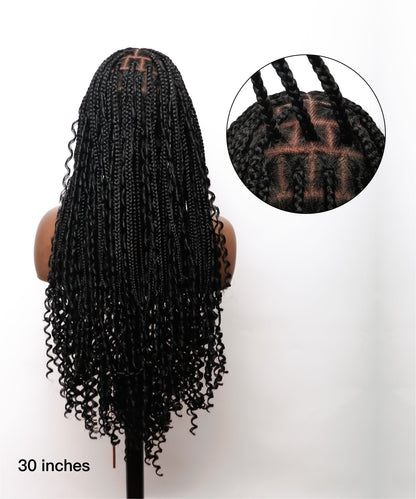 Tape Springy Boho HD Lace 30" Half Hand-tied Small Knotless Box Braided Wig with Kinky Human Baby Hair