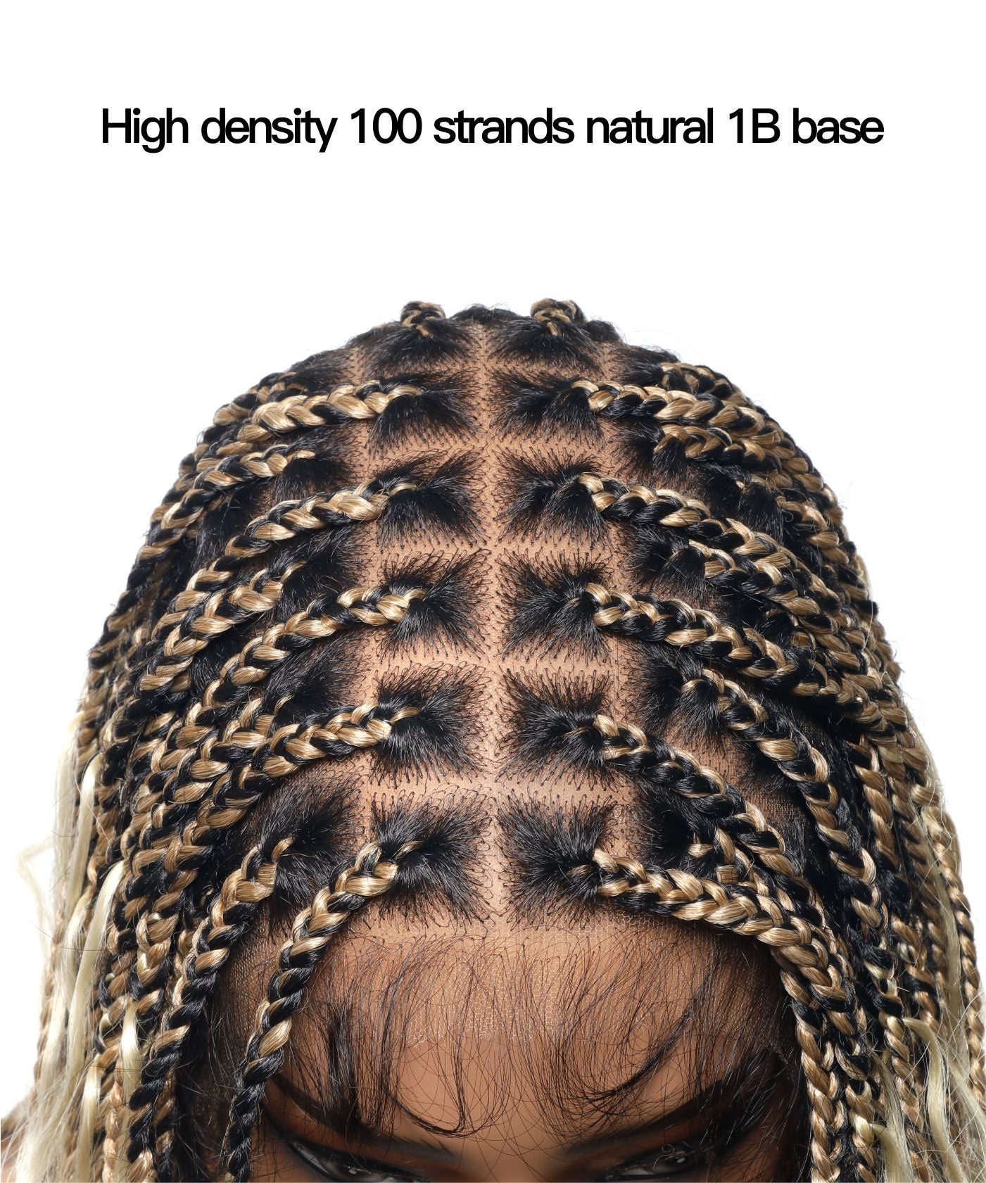 High density Square Base HD Lace Lightweight 100 Strands Tangleless 36" Knotless Boho Small Box Braided Wig - Human Baby Hair