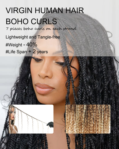 Extra Full Density HD Full Lace Blend Color 1B 30 27 613 Human Hair Boho Style Boho Box Braided Wig 100 Strands (Scheduled to ship on February 15th)