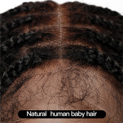 Pre Bleached Full Lace Knotless Human Hair Roots Box Braided Wig -  Human Baby Hair