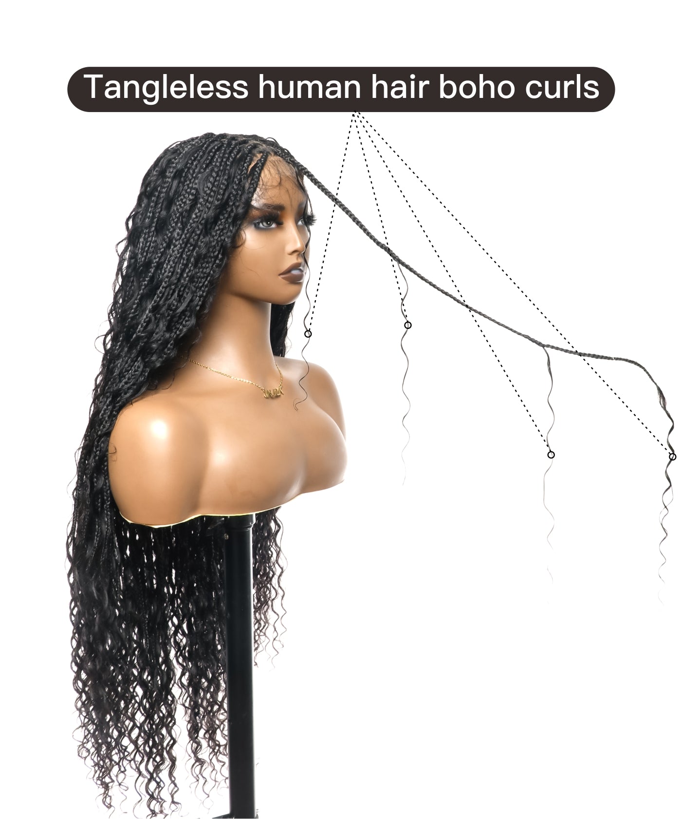 Super High Density Tangleless 36" HD Lace Knotless Boho Small Box Braided Wig 121 Strands  - Human Baby Hair