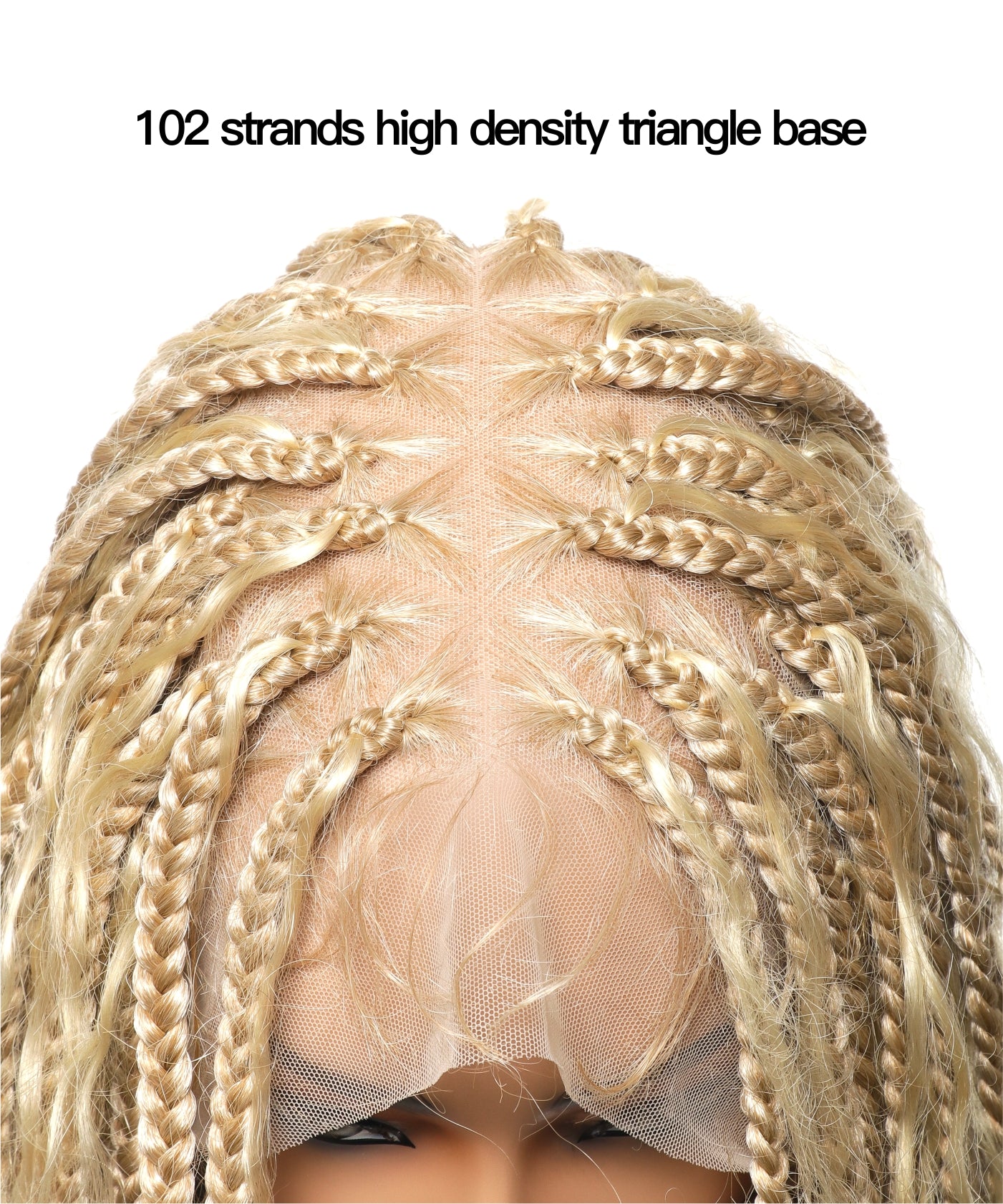 14" High Density Triangle Base Knotless Boho Box Braided Wig Human Hair Boho Curls 102 Strands