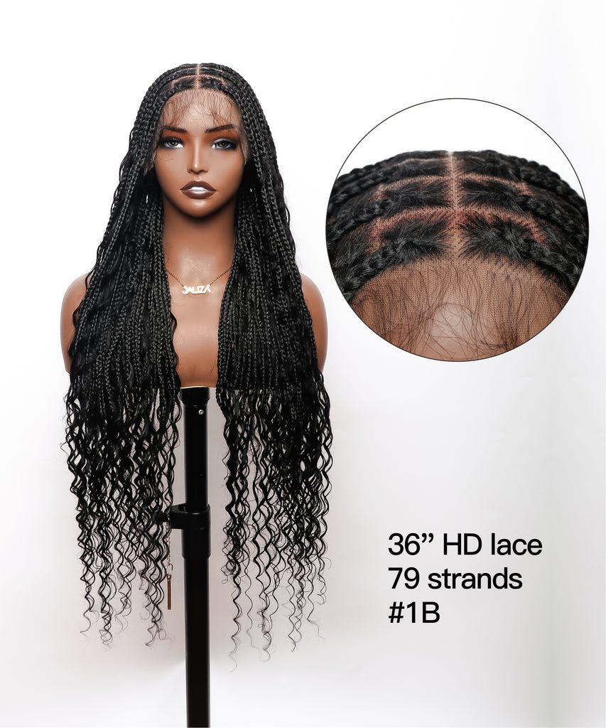 Tangleless Human Hair Boho Curls HD Lace Knotless Box Braided Wig Full Hand-tied - Human Baby Hair