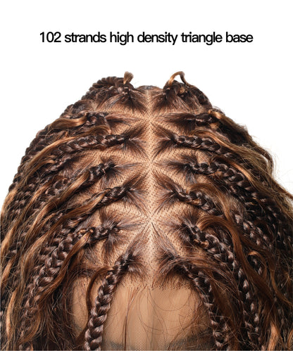 14" High Density Triangle Base Knotless Boho Box Braided Wig Human Hair Boho Curls 102 Strands