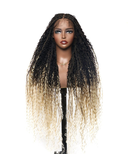 Diane's 36" Pre bleached Human Hair Lace Ombre Boho Box Braided Wig (Extra Full)(Made to order, ships in 1-2 weeks)