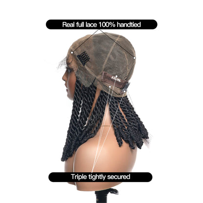 14" Pre Bleached HD Lace Invisible Locs Cross Twist Braided Wig