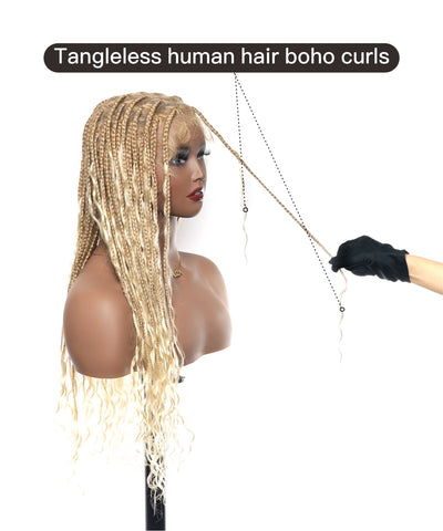 Tangleless Human Hair curls Full Hand Tied HD Lace 24